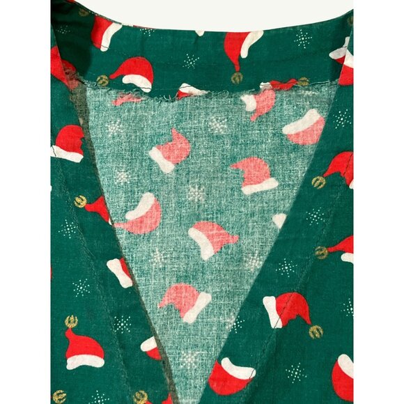 Christmas Themed Green Button-Up Scrub Jacket With Santa Hat Print Homemade - Picture 5 of 10